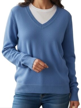 J. Mclaughlin V-Neck Cashmere Sweater In Blue Size M